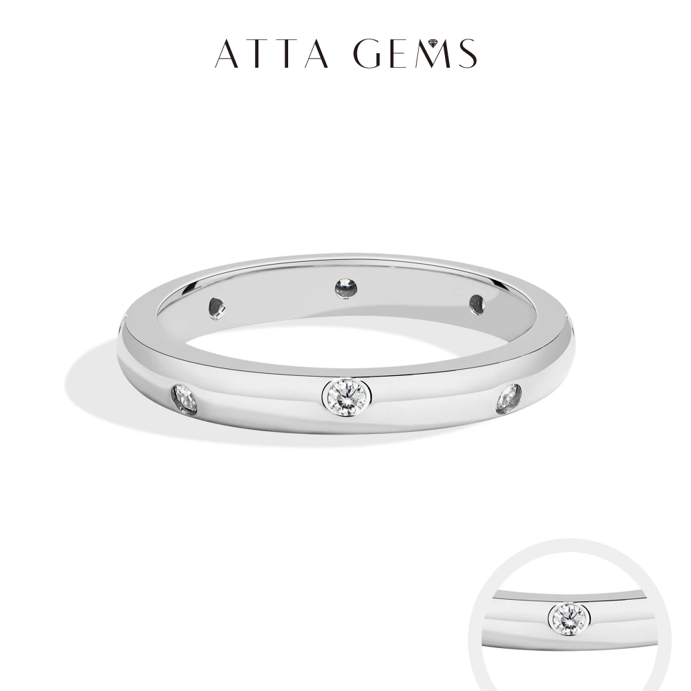 

ATTAGEMS Bezel Setting D Color Moissanite Rings s925 Sterling Sliver Sparkling Eternity Band for Women Daily Jewelry Certificate