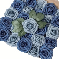 25 pieces of blue artificial rose flower arrangement decoration