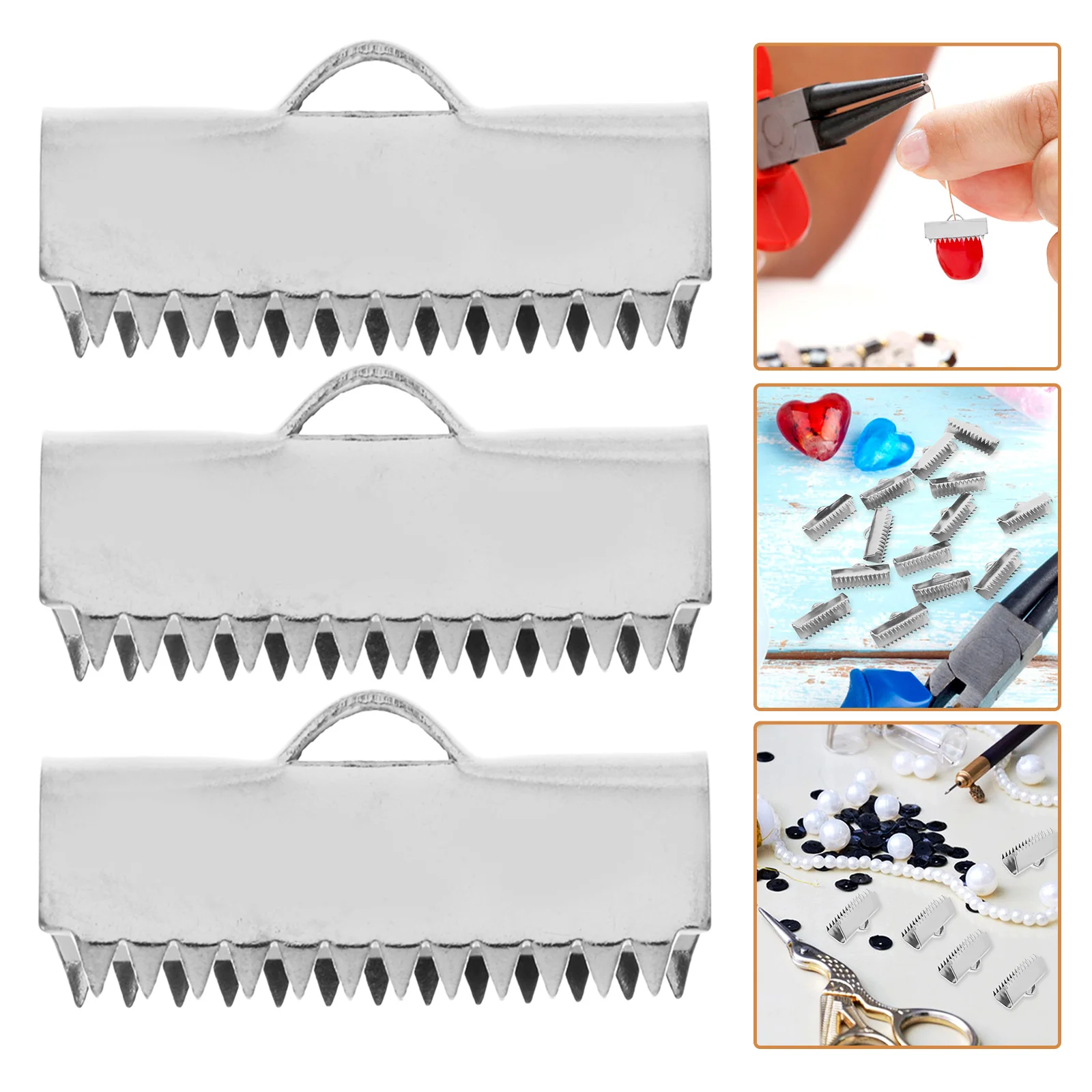 20 قطعة الفولاذ المقاوم للصدأ الحبل نهاية قبعات 20 مللي متر الفضة الشريط المشابك قرصة تجعيد لصنع المجوهرات موصلات قلادة المشبك #3