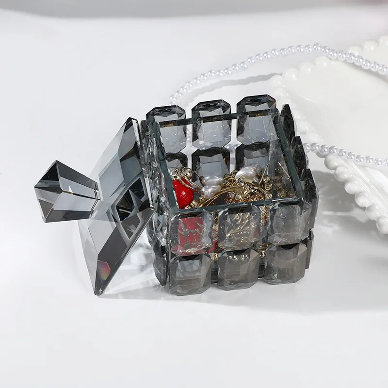 

1Pcs Square Crystal Glass Jewelry Box Storage Jar Jewelry Storage Container Decorative Storage Bottle Jewelry Cotton Swab Jar