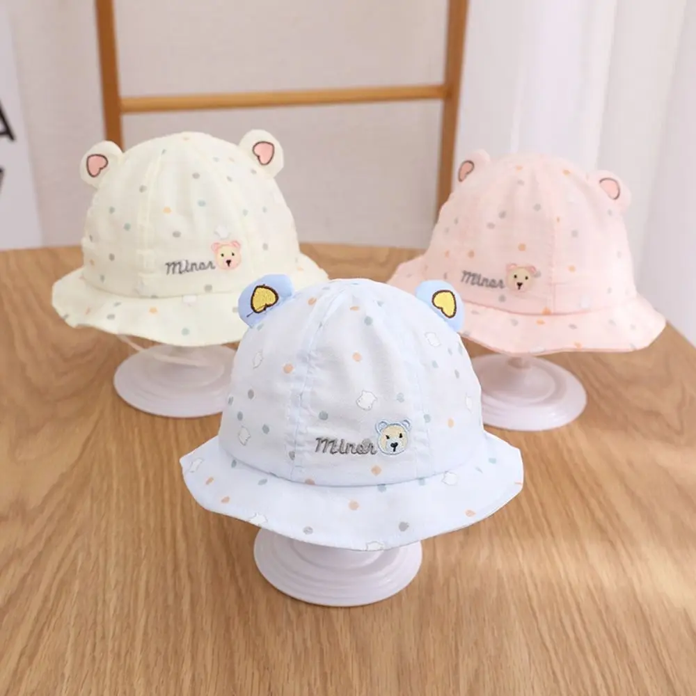 

Solid Color Cute Baby Bucket Hat Sun Protection Cartoon Bear Ear Fisherman Hat Windproof Portable Newborn Panama Cap Outdoor