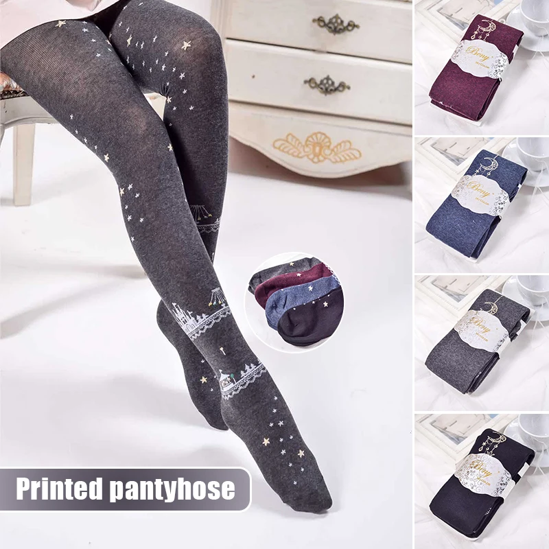 Japanese Harajuku Women's Pantyhose Stylish Lolita Tights Autumn Sexy Tattoo Pantyhose Stocking Tights Hosiery Print Stockings