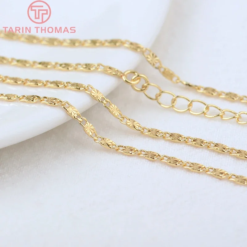 

(3817) 2PCS Length 45CM 24K Gold Color Brass Finished Necklace Chain High Quality Jewelry Making Findings Accessories