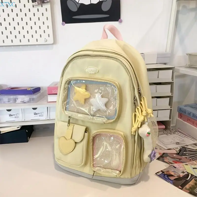 X7XC College Student Daypack for Teens Girl Korean Aesthetic Backpack School Book Bag