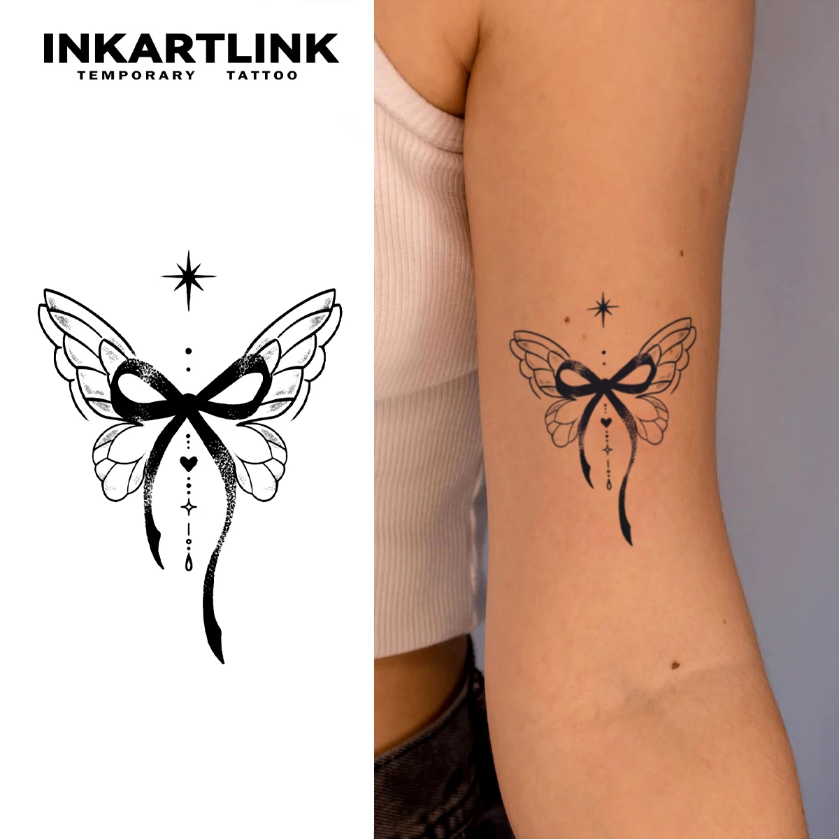 Bow Temporary Tattoo,Lasts To 15 Days New Technology Magic Waterproof Semi Permanent Sticker.