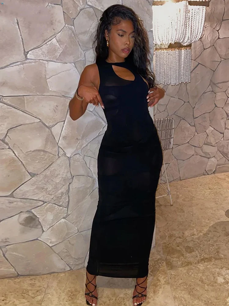 Dziwne, wielowarstwowe, seksowne sukienki maxi z wycięciami, obcisłe, imprezowe, asymetryczne, bez rękawów, streetwearowe, elastyczne stroje.