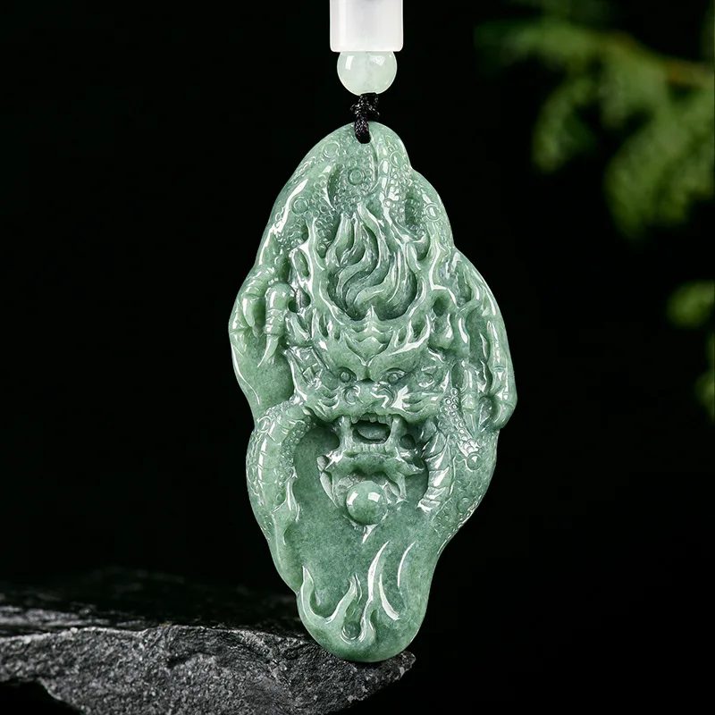 

Natural A-grade Jade Green Bean Three-dimensional Divine Dragon Spitting Pearl Zodiac Men's Pendant Women's Jewelry Wholesale