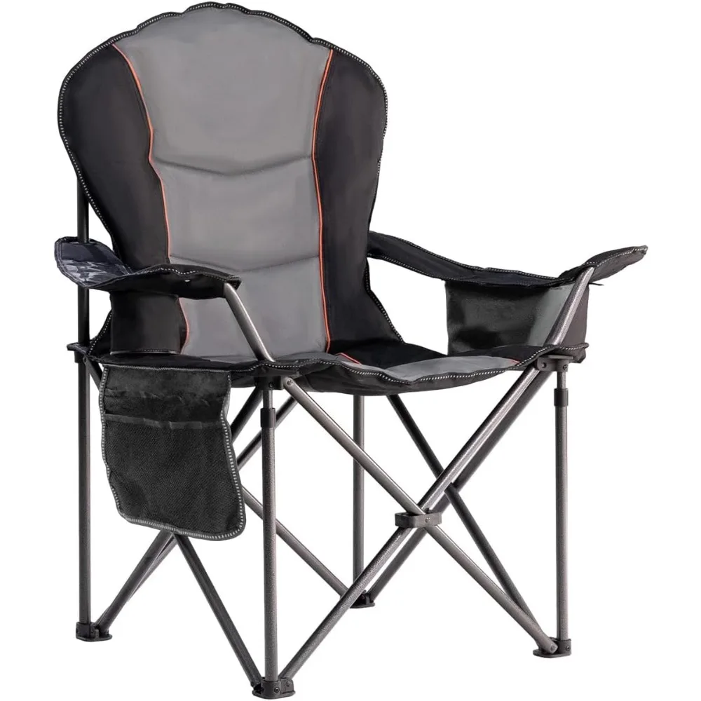 

Heavy Duty Folding Camping Chair with Cooler Bag, Storage Pockets for Outdoor Use - Black & Gray