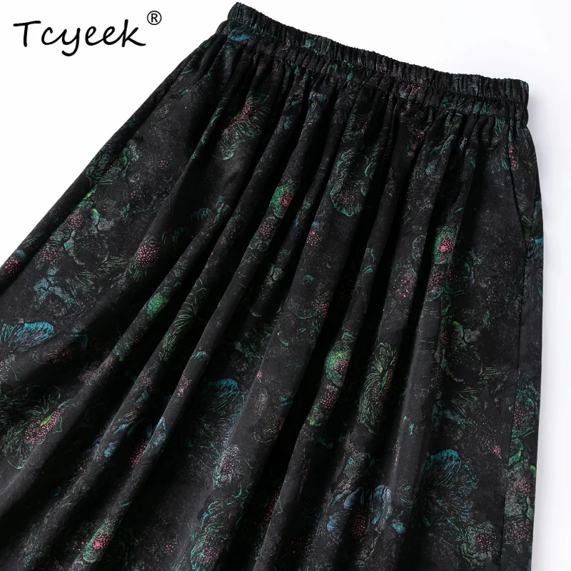 Tcyeek 100% Natural Mulberry Silk Skirt Fashion Jacquard Summer Womens Skirt Elegant Long Skirt Woman Clothing 2026 Юбка Женская