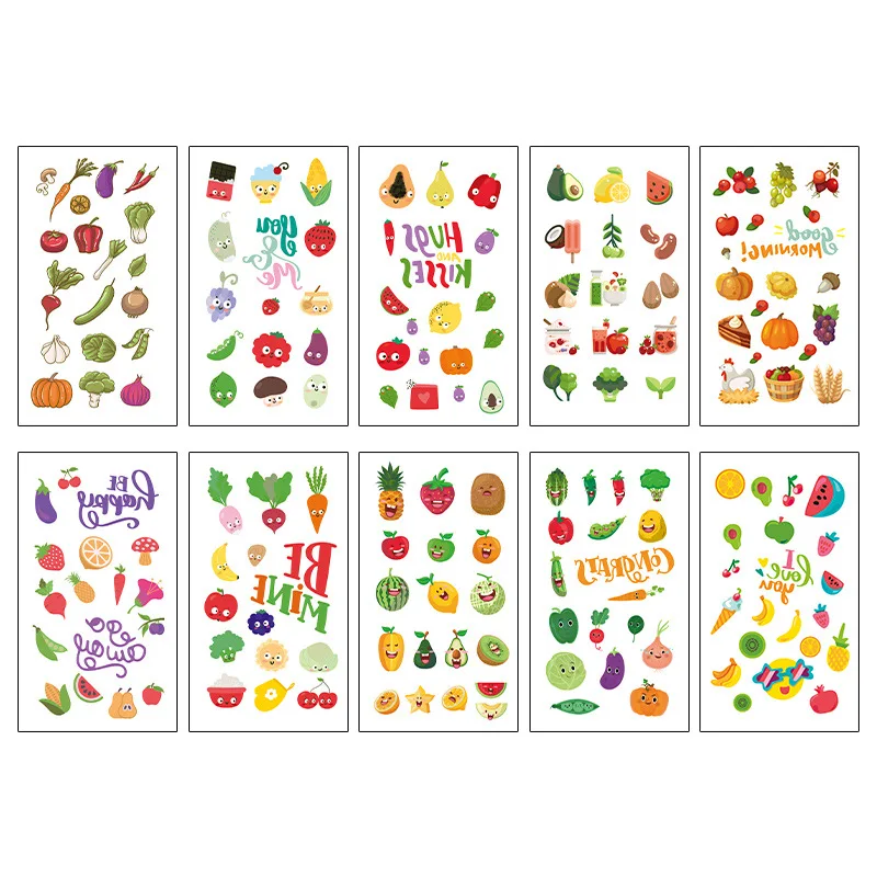 10 children\'s tattoo stickers boys and girls funny cute cartoon watermelon pineapple vegetable series tattoo stickers