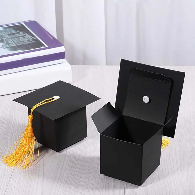 10pcs Paper Graduation Cap Candy Treat Boxes Gift Boxes with Tassel Graduation Party Unique Doctoral Cap Shaped Funny Funny Cute