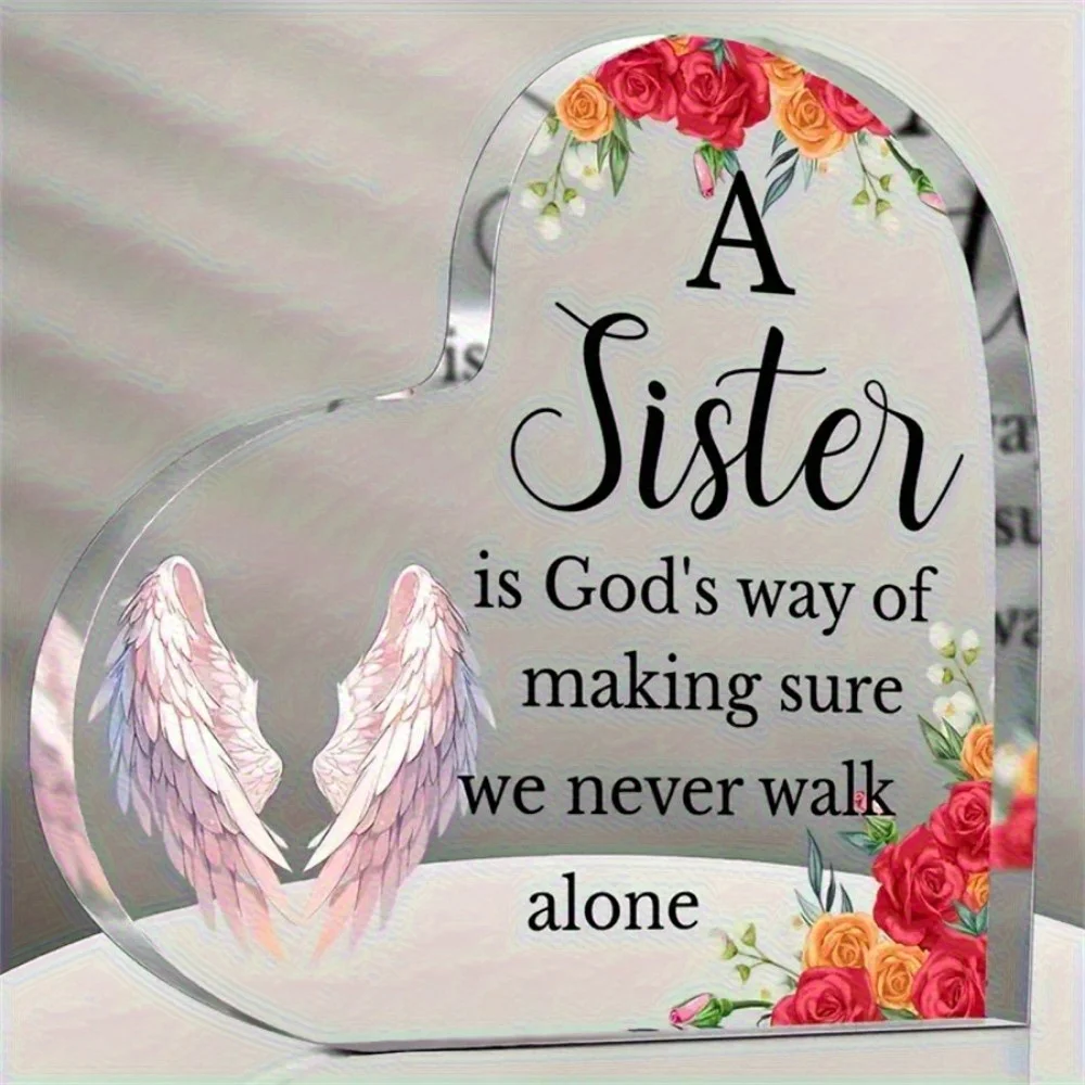 CIFBUY Metal Wall Art Acrylic Heart Sister Memorial Keepsake God’s Gift for Sister Party Decor Home Sign