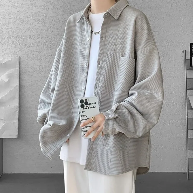 Shirt Long-sleeved Autumn Winter Men's Fleece Jacket Loose New Jacquard Base Shirt