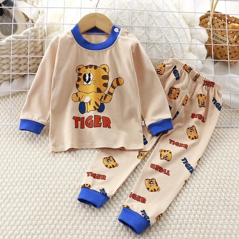 Crianças recém-nascidos meninos meninas conjuntos de pijama dos desenhos animados casual manga longa bonito camisetas com calças da criança do bebê roupas de dormir outono