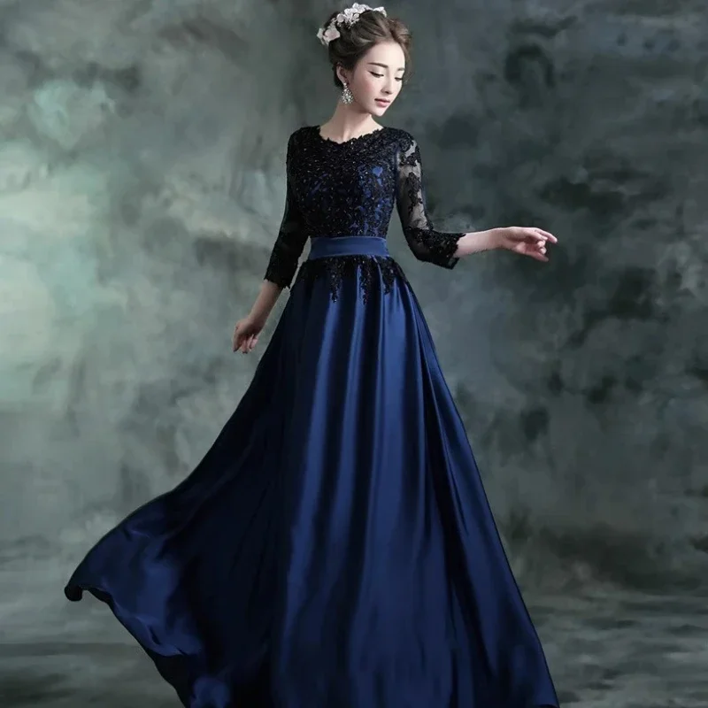 

Blue Bride Wedding Dress New Summer Annual Performance Host Party Long Style European and American Evening Dress for Women 2025