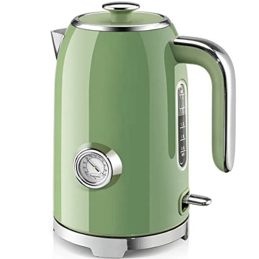 

Electric Kettle - 57oz Hot Tea Water Boiler with Thermometer 1500W Fast Heating Stainless Steel Pot Cordless LED Indicator Auto