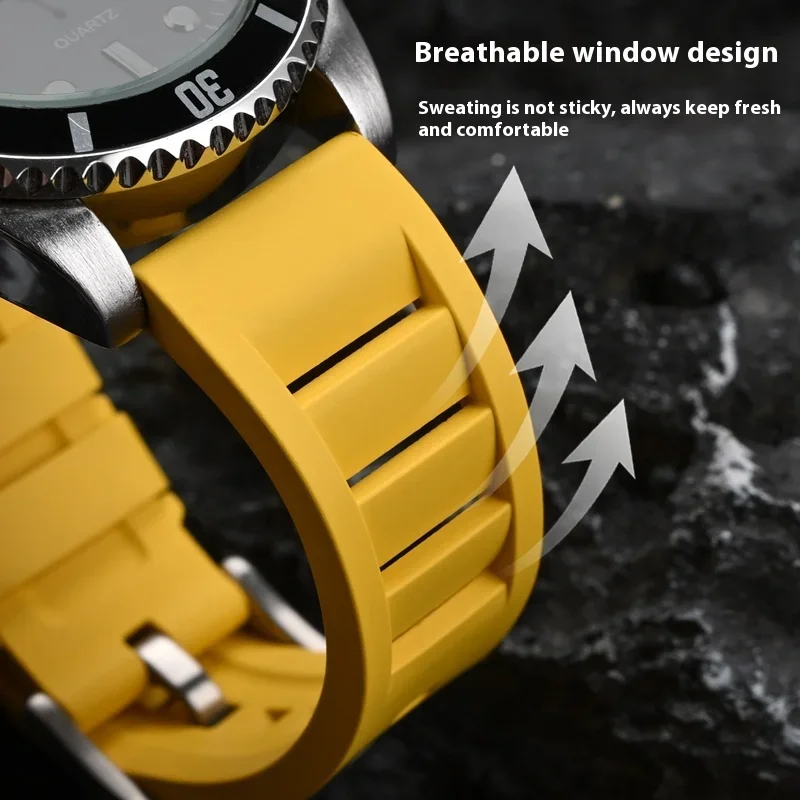 19/20/21/22/24mm Fluoro Rubber Strap Breathable Window Design Quick Release Diving Waterproof FKM Men Women Replace Watch Band