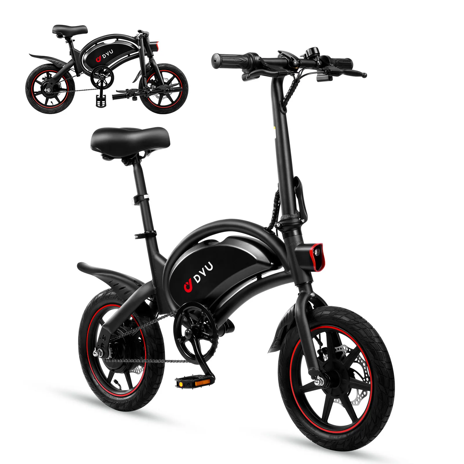 DYU D3F Vouwbare Elektrische Fiets 250W Elektrische Racefiets 36V 10Ah Batterij 14" Band E-bike 25km/u Max Snelheid 50KM E-bike voor Volwassenen - afbeelding 1