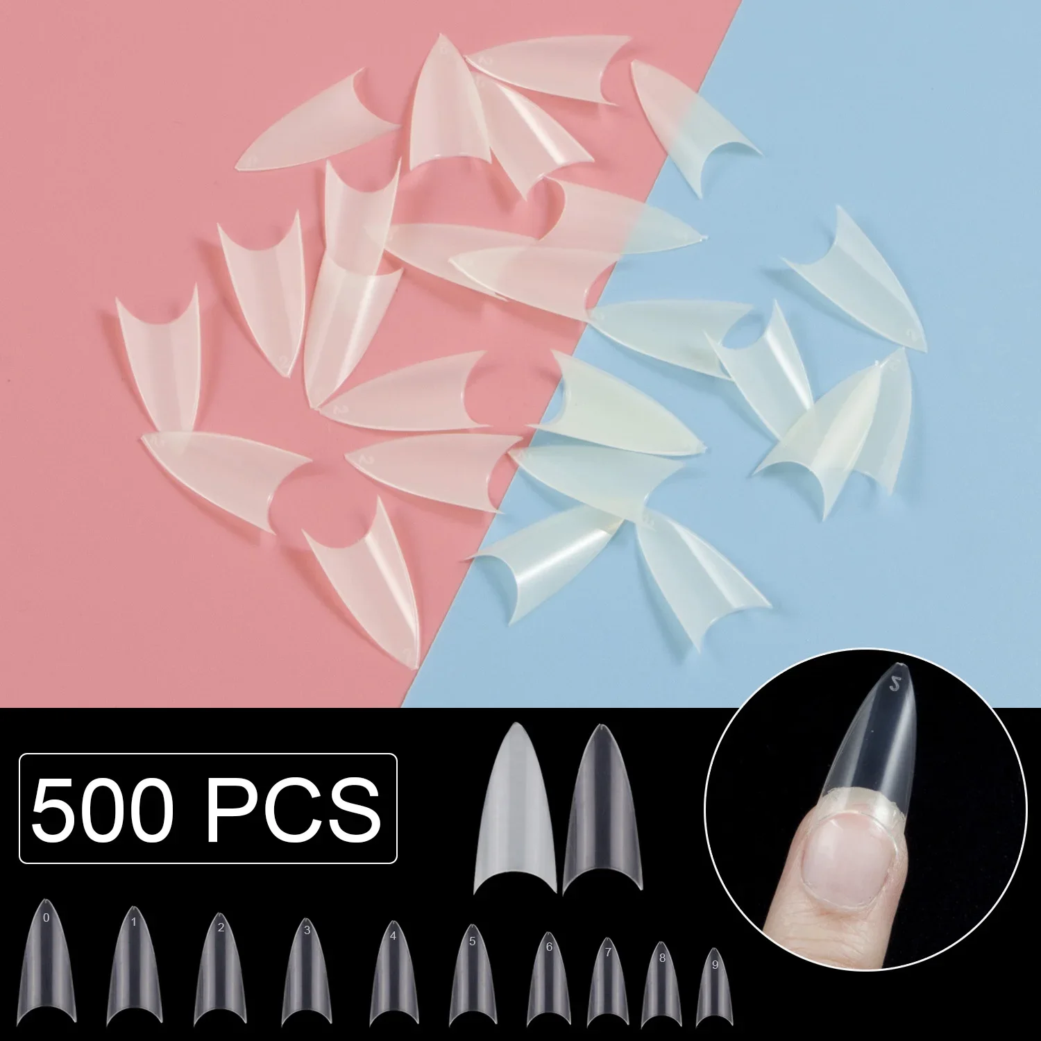 

XS Short Half Stiletto False Nail Tips 500 Pieces 10 Size Fake Nail Manicure Press on Nail Art Design Supplies Uñas Press On