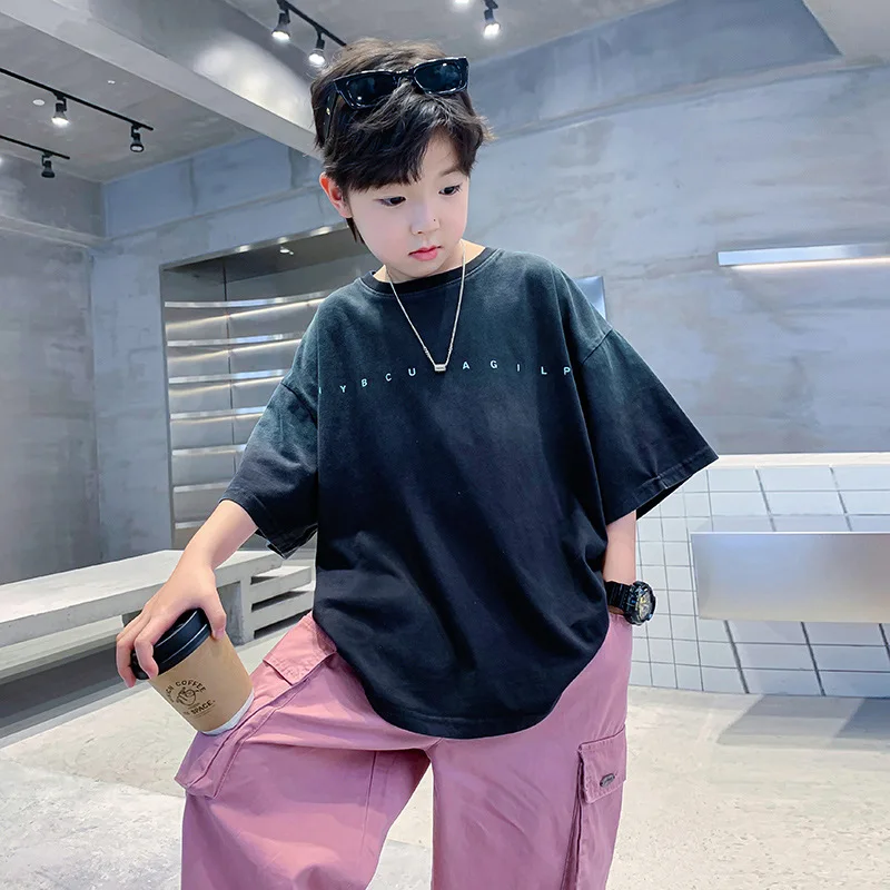 

Boys' Summer Gradient Cotton Short SleeveTT-shirt2024New Children's Boys' Summer Ruoshuai Half Sleeve Loose Top