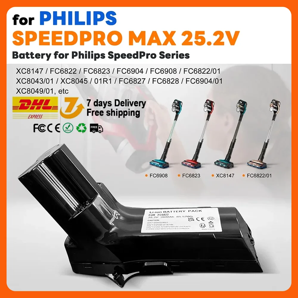 

Для пылесоса Philips XC8347/01 XC8349/01 SpeedPro Max с защитой от перезаряда, универсальная сменная батарея 25,2 В