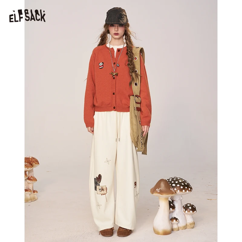 

ELFSACK 2025 Winter New Arrivals Casual Cute Drawstring Cartoon Embroidery Loose Fit Sweatpants For Woman