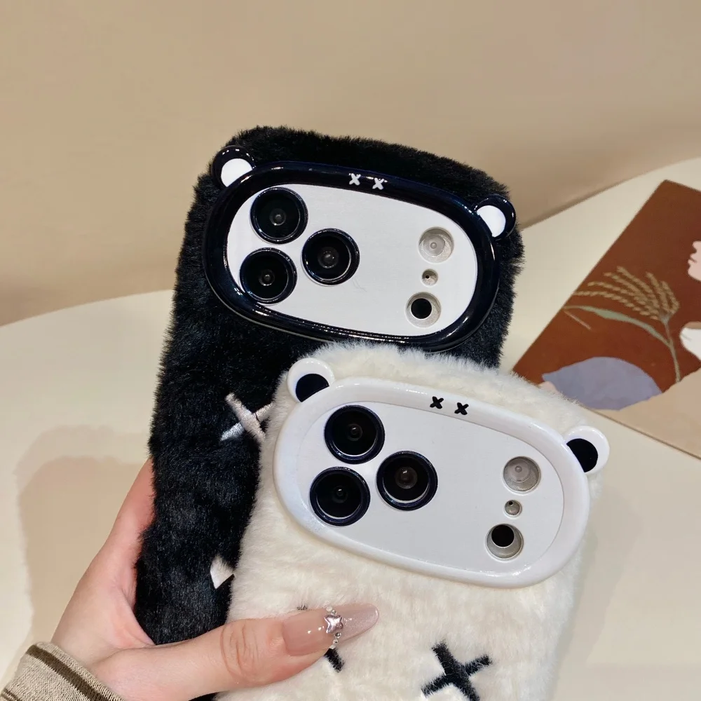 Cute Monster Bear Fluffy Plush Phone Case For iPhone 18 17 15 14 13 11 16 Pro Max Winter Warm Furry Shockproof Protective Cover