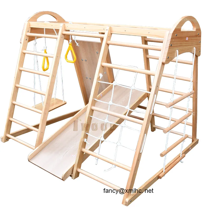 مجموعة التسلق الثلاثية الصخور تسلق جدار سوينغ مقعد سلالم مع حلقات مستديرة الشريحة جدار حبل سلم شبكات التسلق حلقات الصالة الرياضية #5