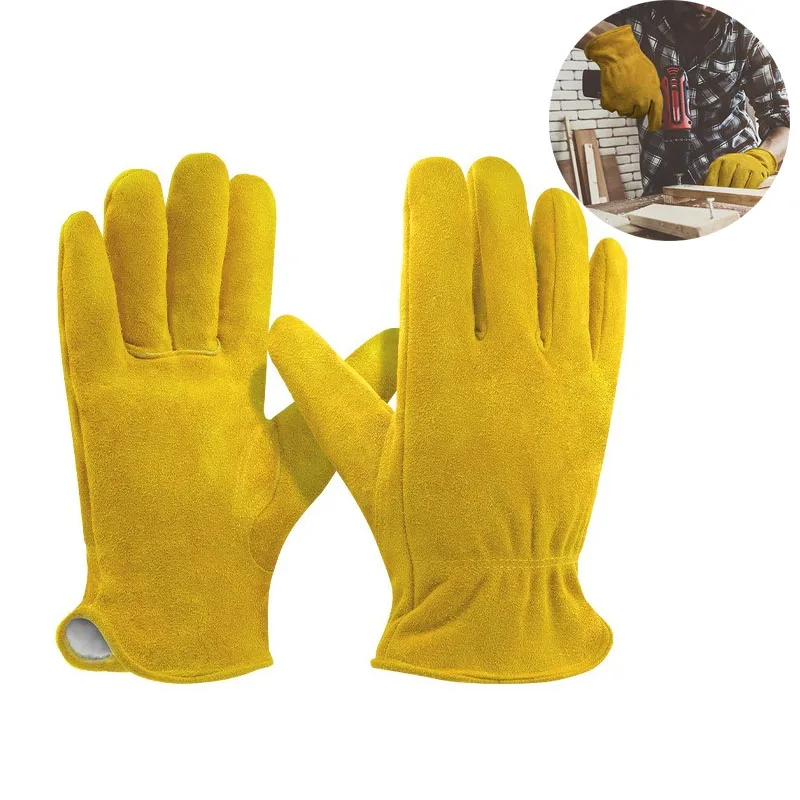 Short-Style Cowhide Gloves Heat-Resistant Up To 350°C Outdoor Camping Barbecue High-Temperature Protection Gloves Welder Gloves