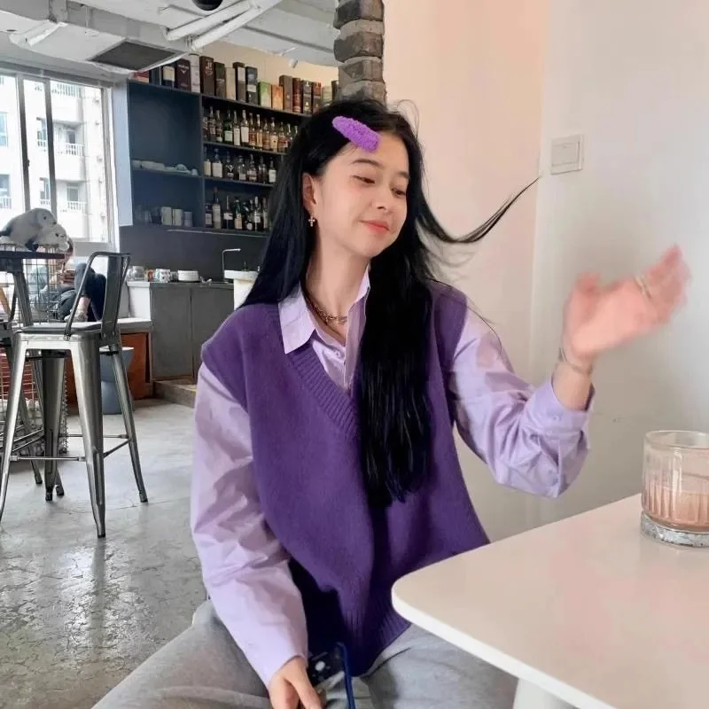 Fashion Females Temperament Vest Top Women's Purple Sweater Vests 2026 New Women Elegant Knitwear V-neck Jackets