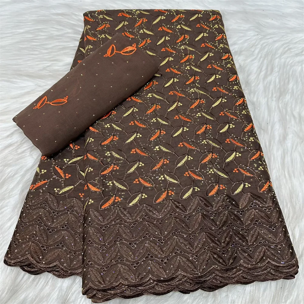 Fashion 5+2 Yards With Scarf Swiss Stones Lace Fabric Embroidery African 100% Cotton Fabrics Swiss Voile Lace Dubai Style Sewing