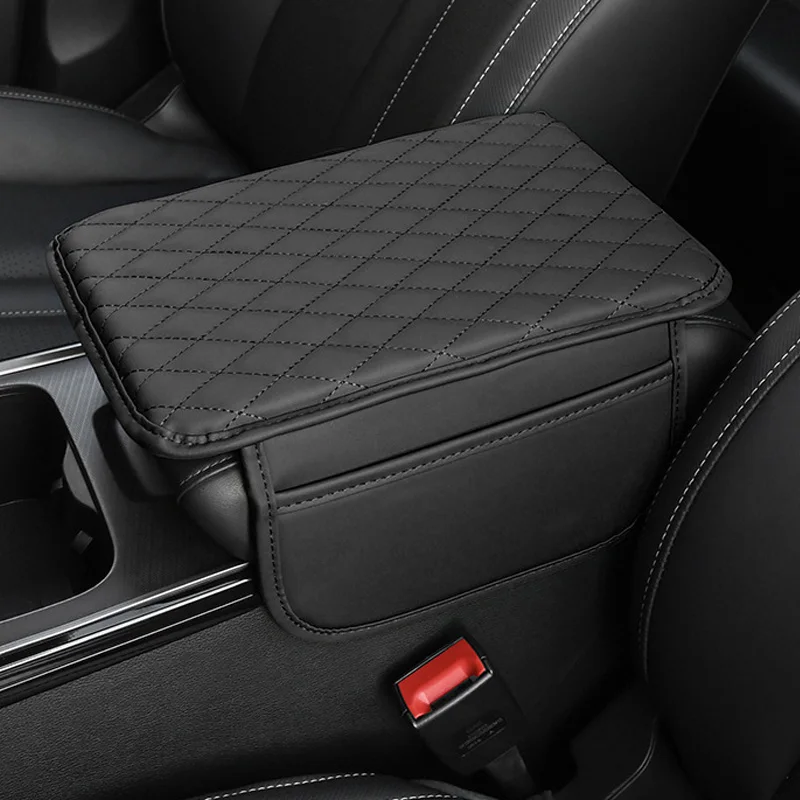 1pc Leather Car Armrest Mat Console Arm Rest Protection Cushion Waterproof Armrests Storage Box Cover Pad With Storage Pockets