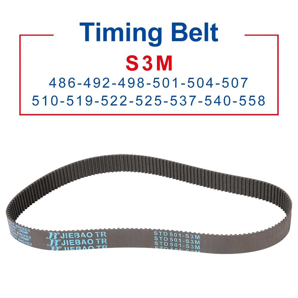 Timing Belt S3M486/492/498/501/504/507/510/519/522/525/537/540/558 Circular Arc Teeth Pulley Belt 3 mm Pitch Width 6/10/15/20 mm