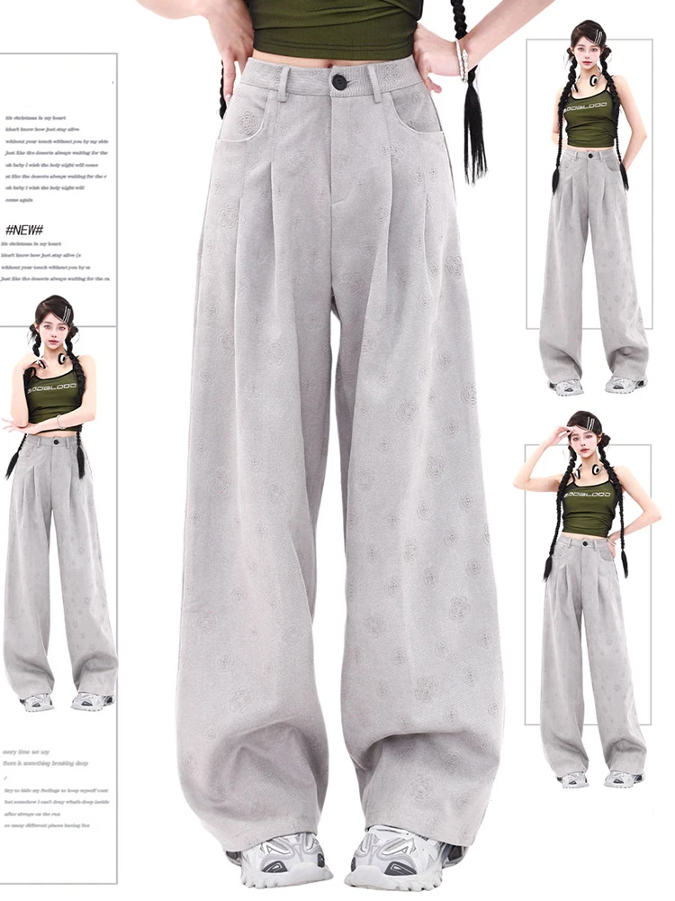 Women's Grey Pants Baggy Y2k Streetwear 90s Aesthetic Oversize Jogger Pants Vintage Harajuku High Waist Trousers Fashion Clothes