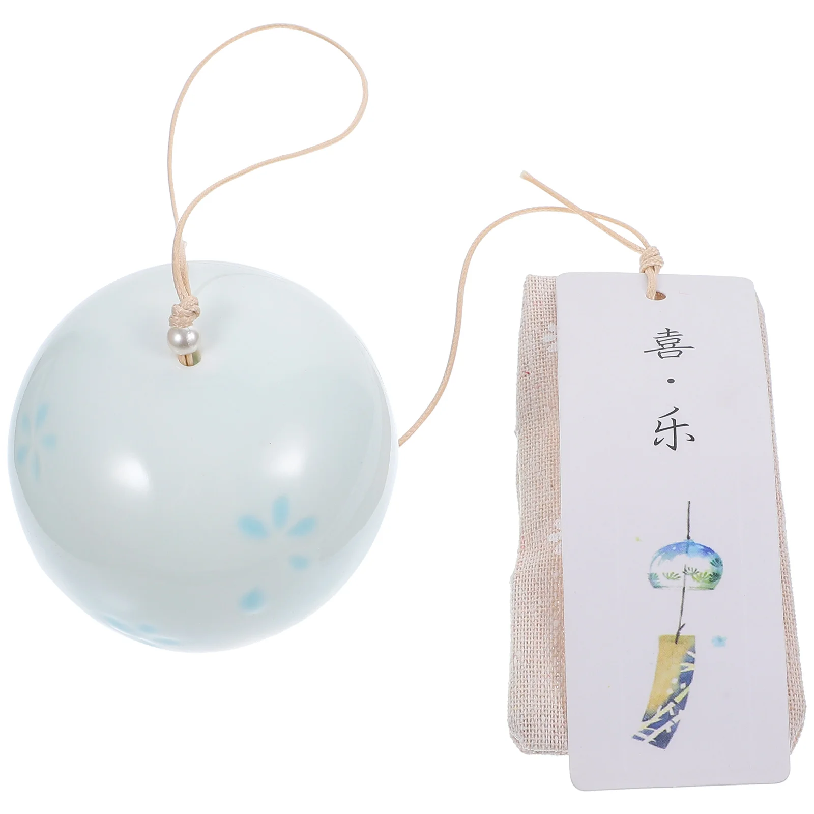 Ceramic Wind Chime Blue Ornaments Decor Bell Car Pendant Outdoor Hanging Polyester Japanese Praying