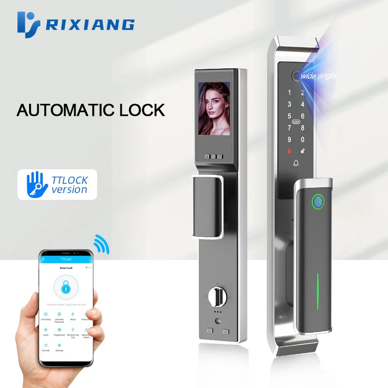 keyless entry door lock with camera biometric eye scan smart TTLOCK APP wifi video Cat Eye finger scanner keypad gate lock