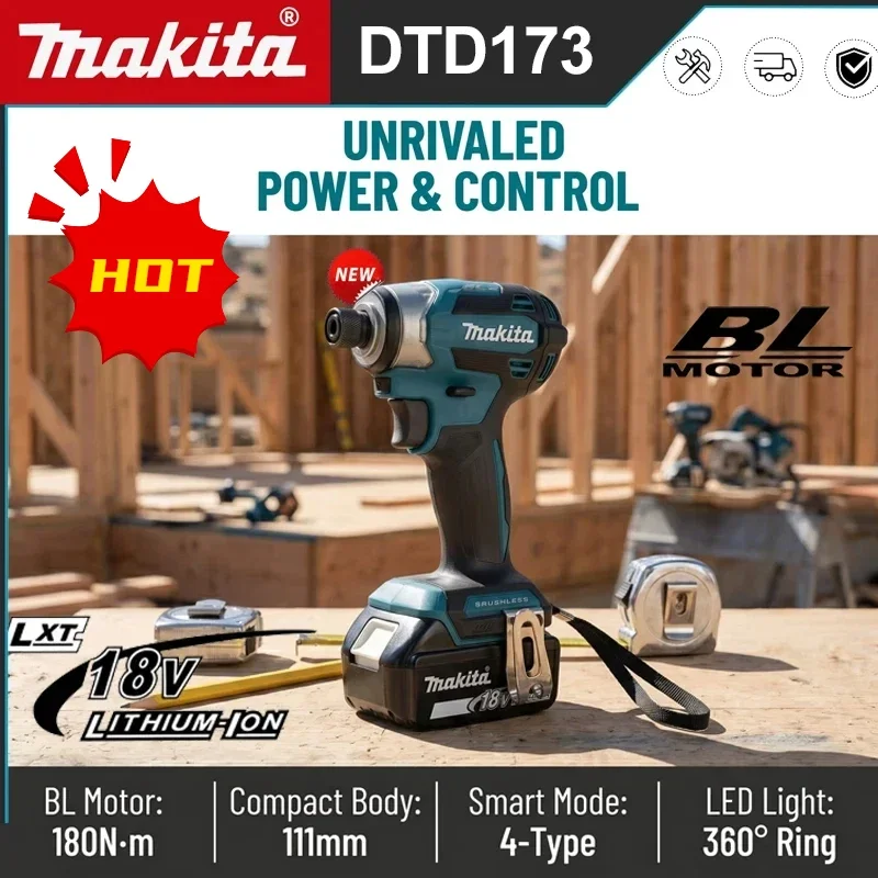 Makita High Torque DTD173 180N·m 18V Brushless Screwdriver With T Mode Shadowless LED Light For Home DIY Wood Decoration Jobs