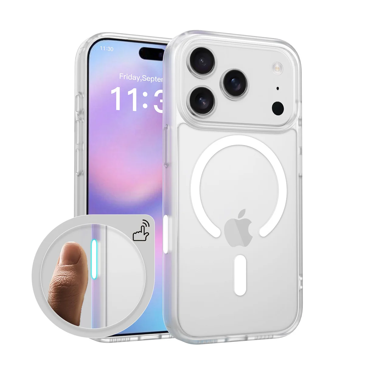 Capa de telefone magnética transparente luxuosa para magsafe para iphone 17 16 plus pro max capa de carregamento sem fio com botão de toque da câmera