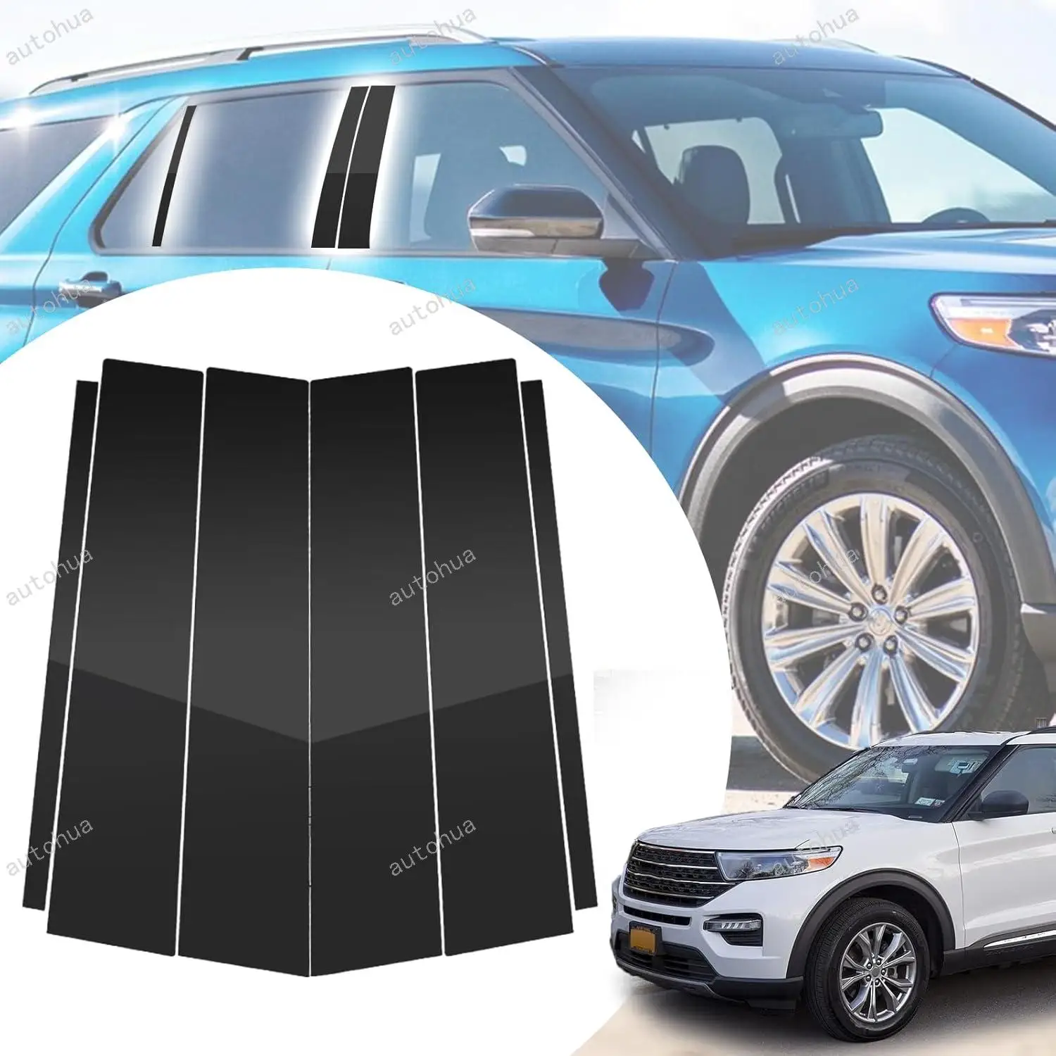 

Door Pillar Post Trim for Ford Explorer 2020-2025 Side Door Pillar Anti Scratch Glossy PC Stickers Cover Moldings 6-pcs