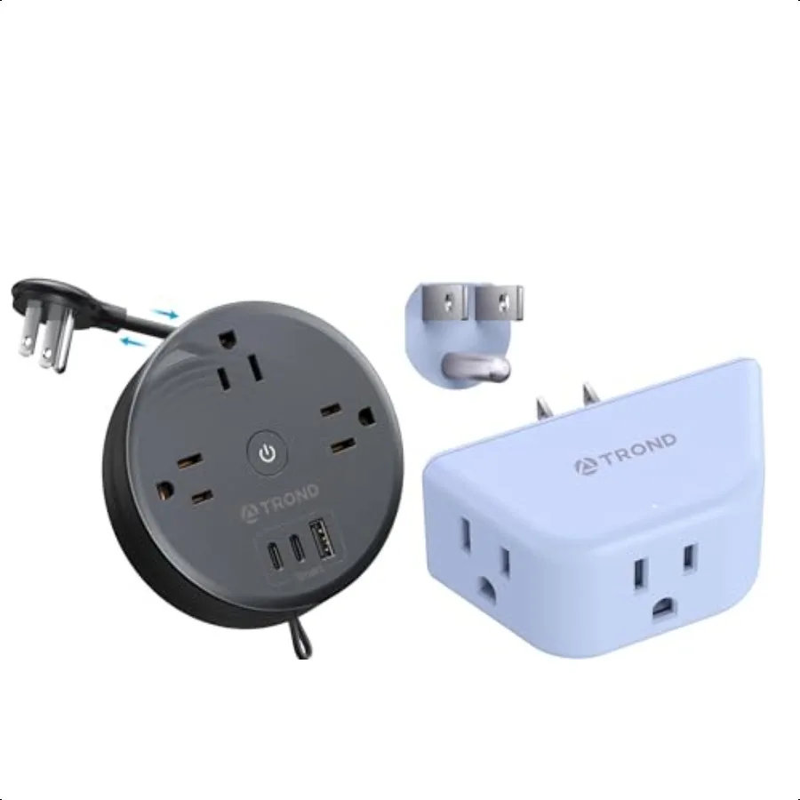 

Retractable Extension Cord Power Strip Travel Power Strip with 3 AC Outlets 3 USB Ports + Blue Outlet Extender with 3Prong Grou