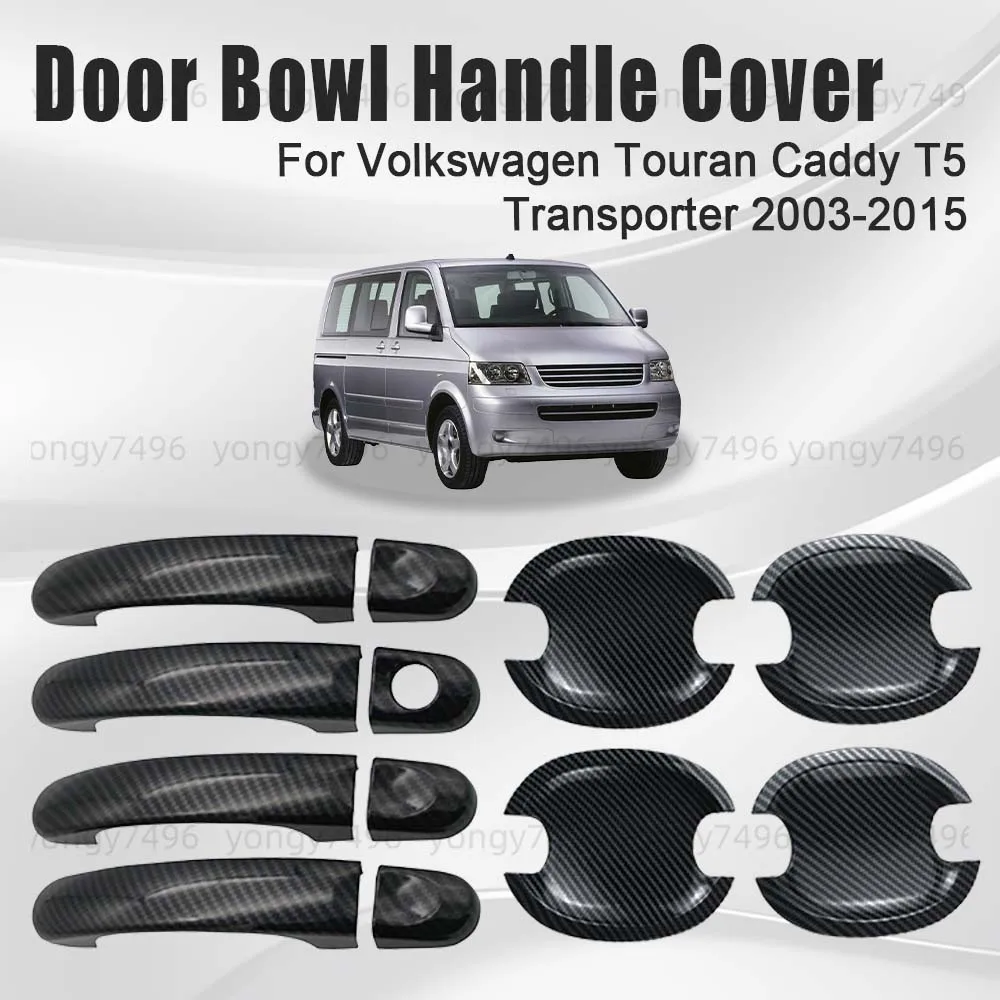 

Car Upgrade Carbon Fiber Glossy Black Chrome Silver Door Bowl Handle Cover For Volkswagen Touran Caddy T5 Transporter 2003-2015