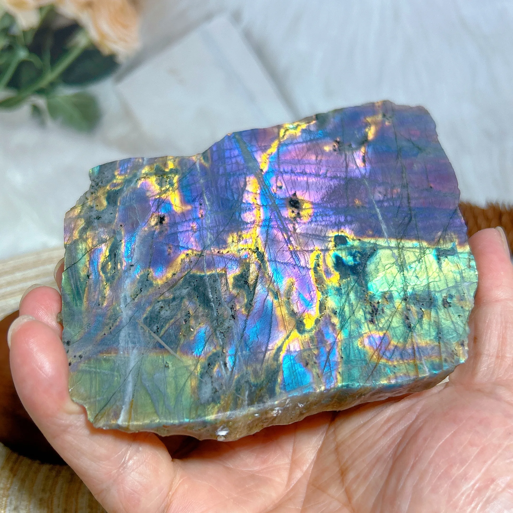 Natural Crystals Purple Blue Labradorite Slab Slice Polished Colorful Gemstones Ore Mineral Home Decorations Room Decor Gifts