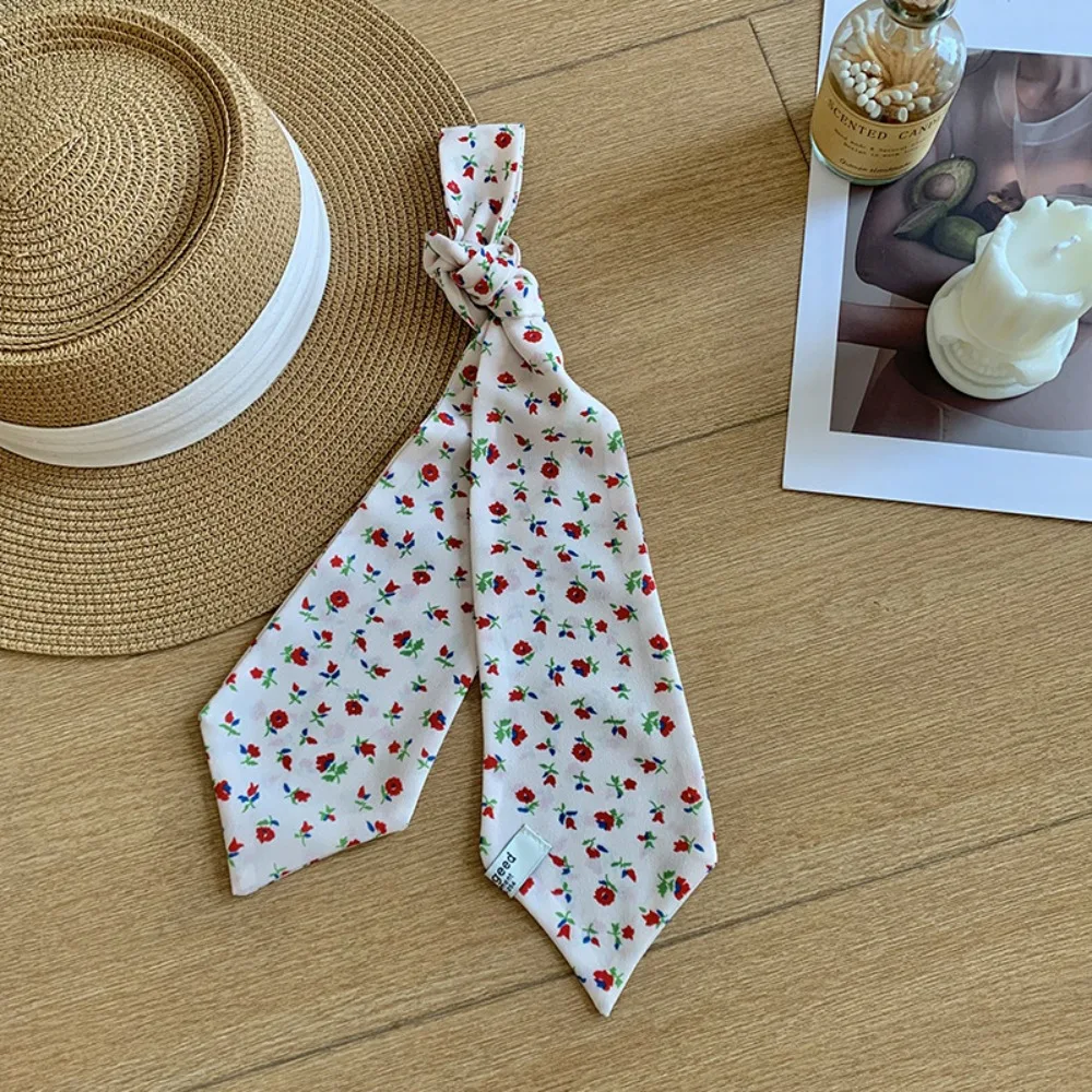 Sweet Ribbon Floral Scarf Printed Thin Shirt Tie Hair Accessories Korean Style Scarf Headband Multifunction