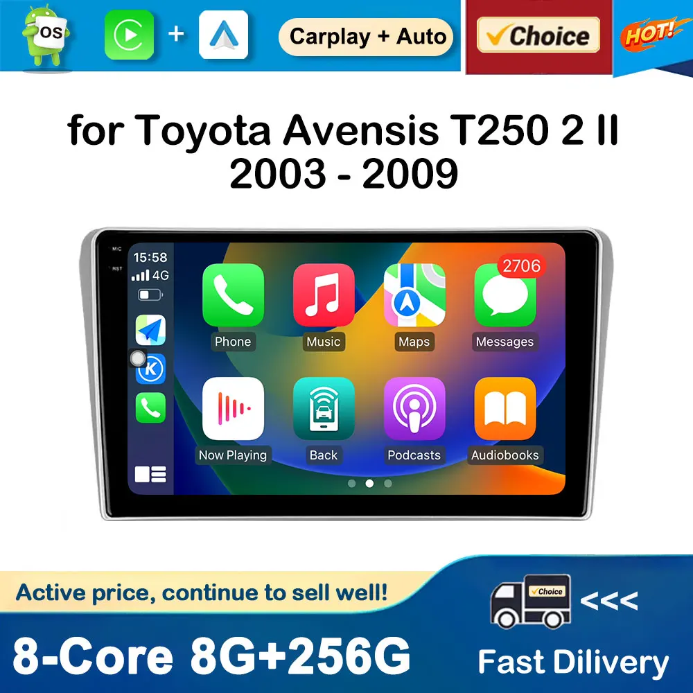 

9 inch Car Video Radio Multimedia Player GPS Navigation for Toyota Avensis T250 2 II 2003 - 2009 Android Auto BT WiFi DSP Stereo