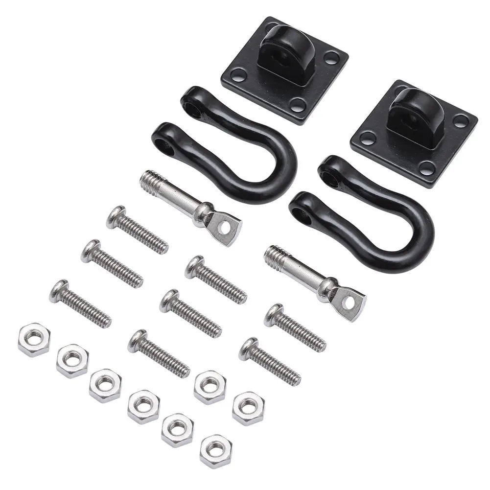 2Pcs Trailer Towing Buckle Tow Hooks Metal Climbing Trailer Shackles for 1/10 RC Car Truck Climbing Car (Black)