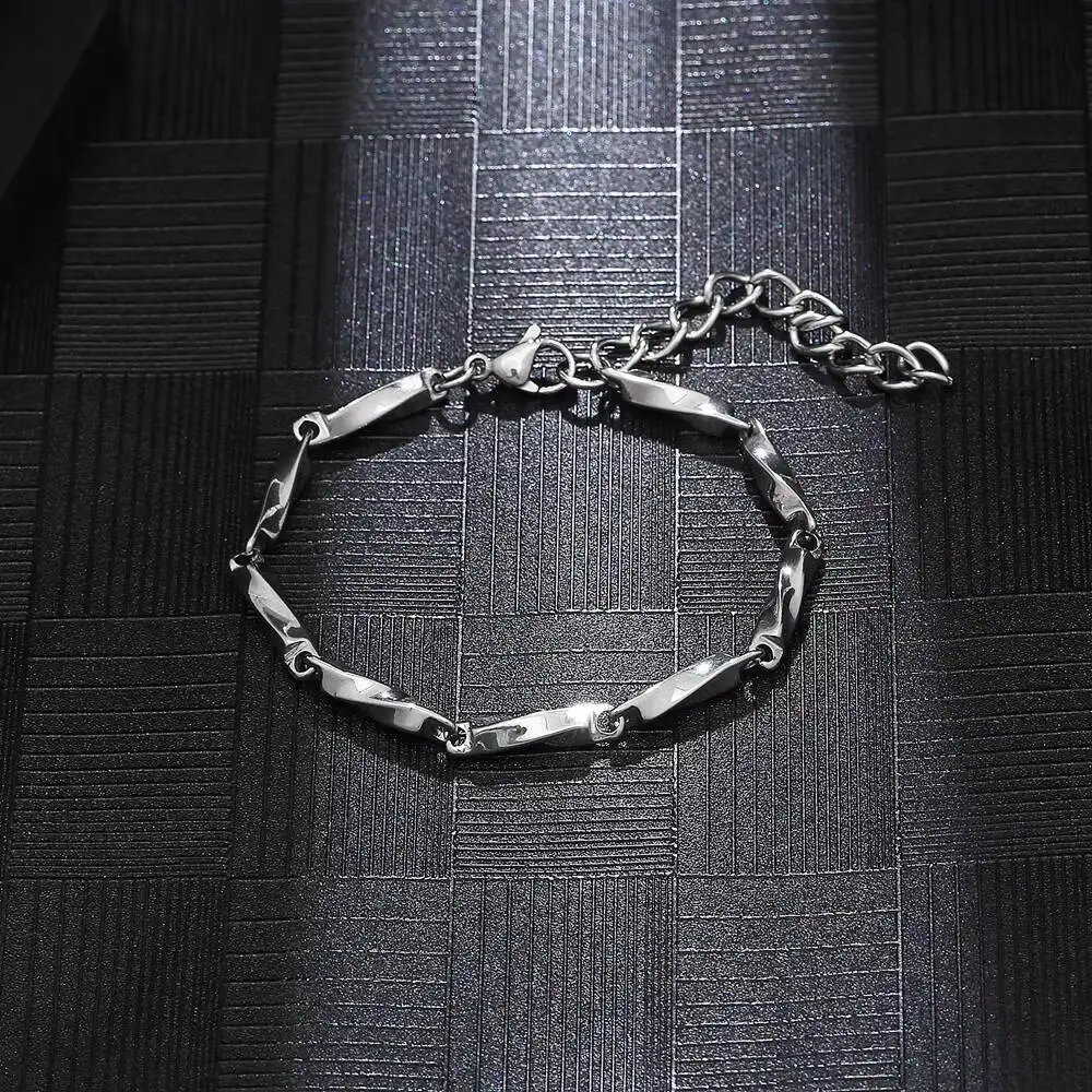Men Punk Rock Fashion Mobius Chain Link Bracelet Bangle In Stainless Steel