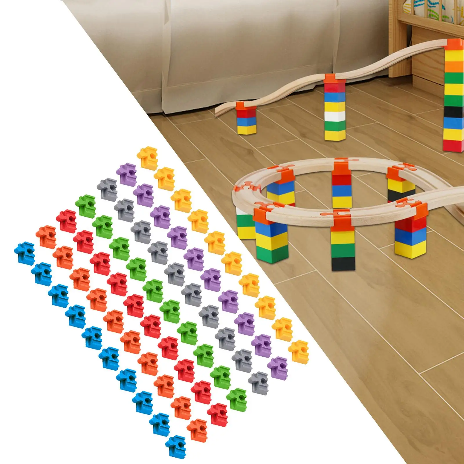 70Pcs Wood Train Track Adapter Pieces Toys Creativity Construction Toy Building