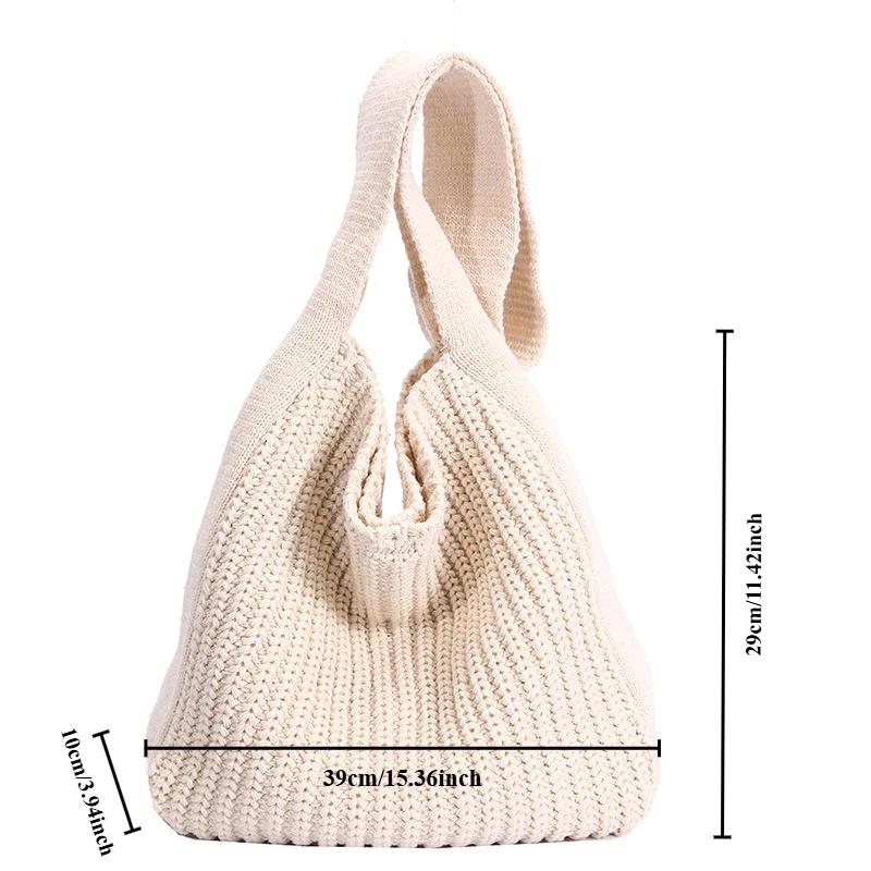 Women Knitting Shoulder Bag Korean Versatile Commuter Shopping Bag Solid Color Large Capacity Crossbody Casual Tote Bag