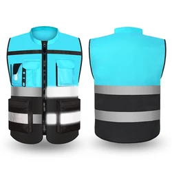 High Visibility Multi Pocket Oxford Fabric Reflective Safety Vest Customized Logo For Night Riding Reflective Vest