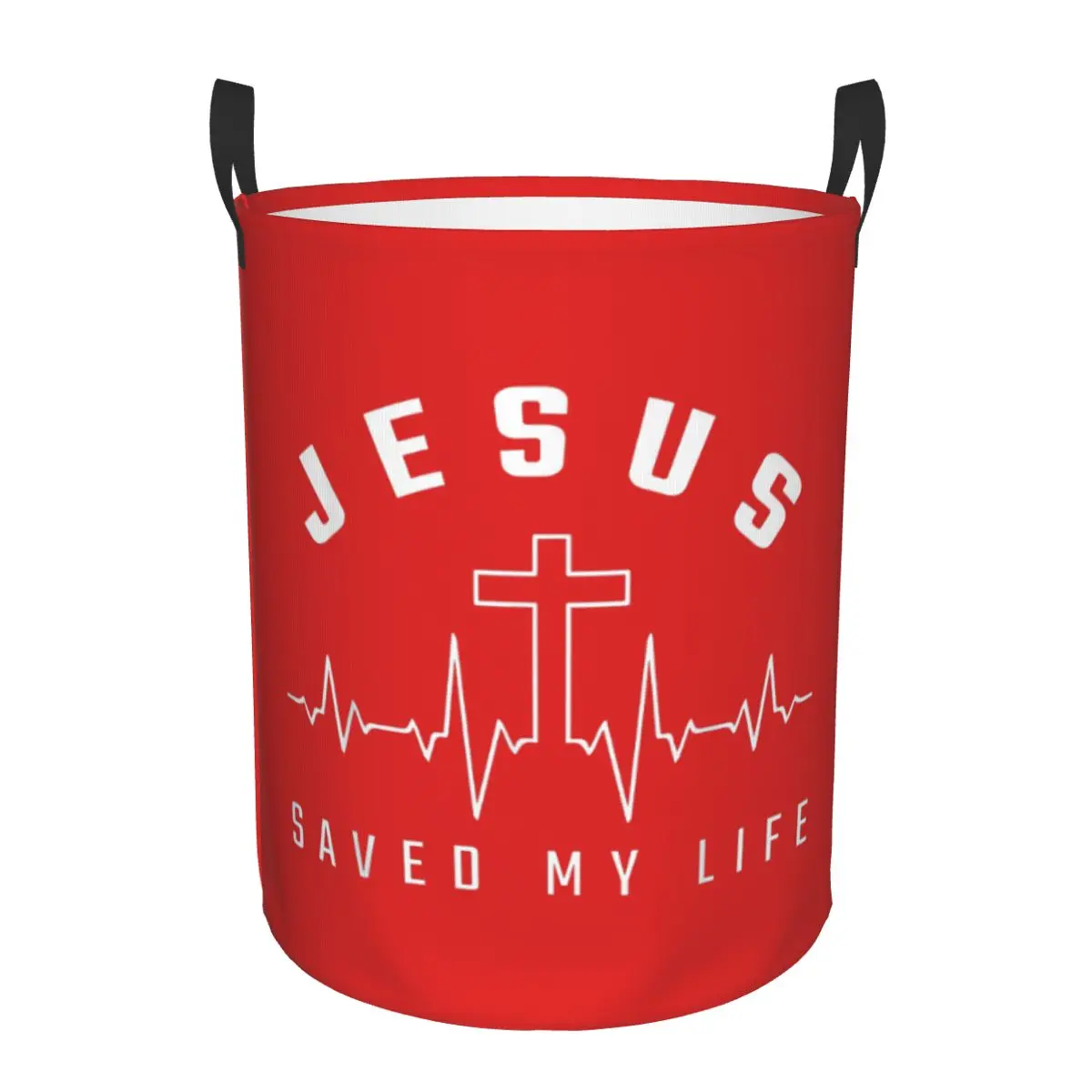 Jesus Saved My Life Laundry Basket Collapsible Christian Religious Faith Clothes Hamper for Nursery Kids Toys Storage Bag